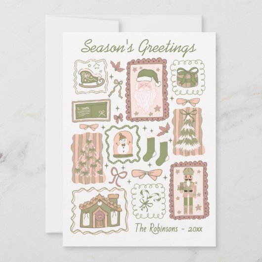 Hand Drawn doodle green peach christmas greeting カード (正面)