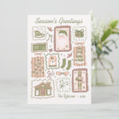 Hand Drawn doodle green peach christmas greeting カード (スタンド正面)