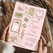 Hand Drawn doodle green peach christmas party 招待状