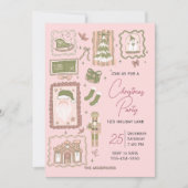 Hand Drawn doodle green peach christmas party 招待状 (正面)