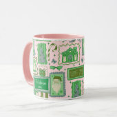 Hand Drawn doodle green pink christmas マグカップ (正面左)