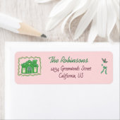 Hand Drawn doodle green pink christmas ラベル (インサイチュ)