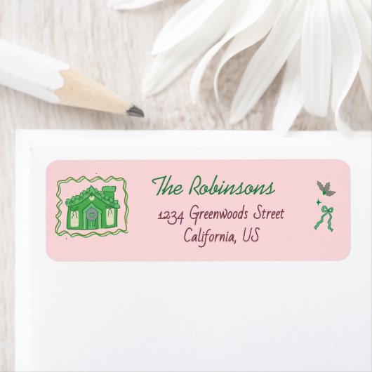 Hand Drawn doodle green pink christmas ラベル (インサイチュ)