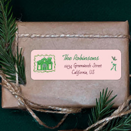 Hand Drawn doodle green pink christmas ラベル