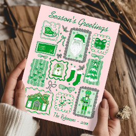 Hand Drawn doodle green pink christmas greeting カード