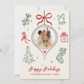 Hand-Drawn Doodle Green Red Photo Christmas Happy シーズンカード (正面)