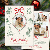 Hand-Drawn Doodle Green Red Photo Christmas Happy シーズンカード