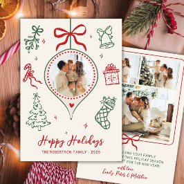 Hand-Drawn Doodle Green Red Photo Christmas Happy シーズンカード