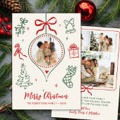 Hand-Drawn Doodle Green Red Photo Merry Christmas シーズンカード