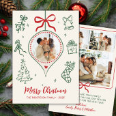 Hand-Drawn Doodle Green Red Photo Merry Christmas シーズンカード