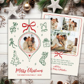 Hand-Drawn Doodle Green Red Photo Merry Christmas シーズンカード