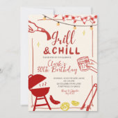 Hand Drawn Doodle Grill and Chill BBQ party invita 招待状 (正面)