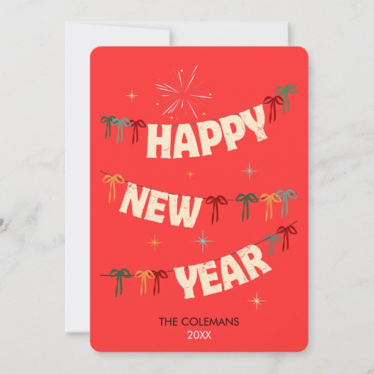 Hand Drawn doodle happy new year red greetings シーズンカード (正面)