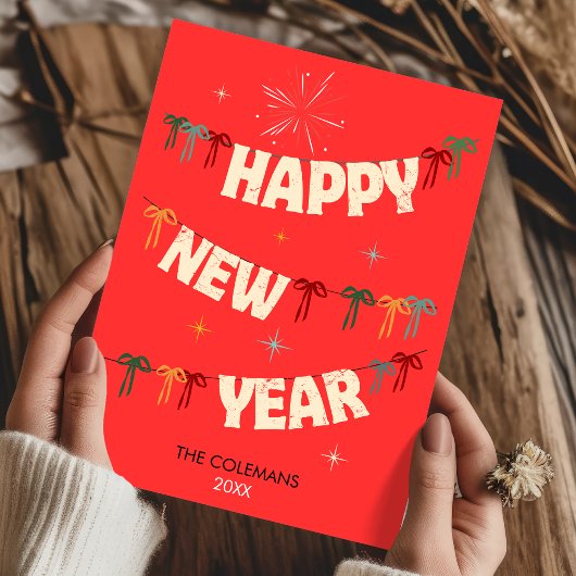 Hand Drawn doodle happy new year red greetings シーズンカード