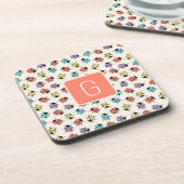 Hand Drawn Doodle Ladybugs Monogram Coaster コースター (左側)