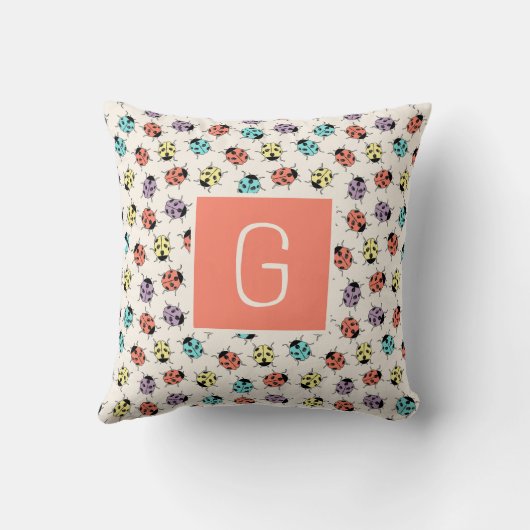 Hand Drawn Doodle Ladybugs Personalized Cushion クッション (裏面)