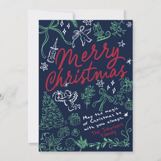 Hand Drawn Doodle Merry Christmas Card シーズンカード (正面)