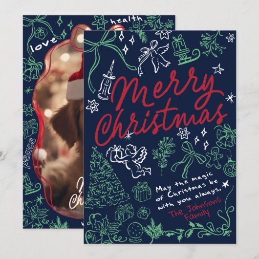 Hand Drawn Doodle Merry Christmas Card シーズンカード (正面/裏面)