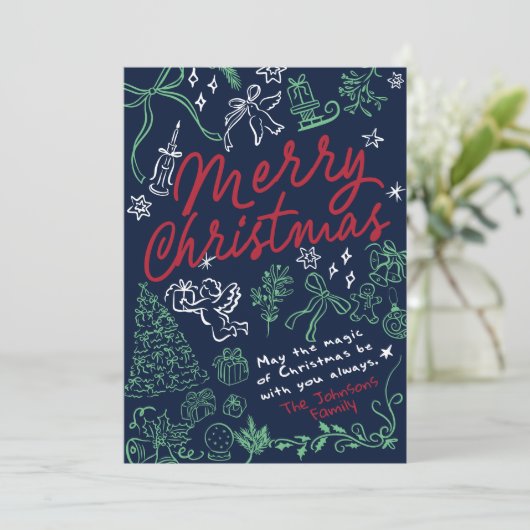 Hand Drawn Doodle Merry Christmas Card シーズンカード (スタンド正面)