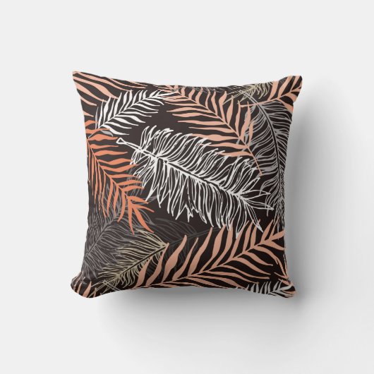 Hand drawn doodle palm leaves pattern クッション (正面)