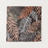 Hand drawn doodle palm leaves pattern タペストリー (正面(横))
