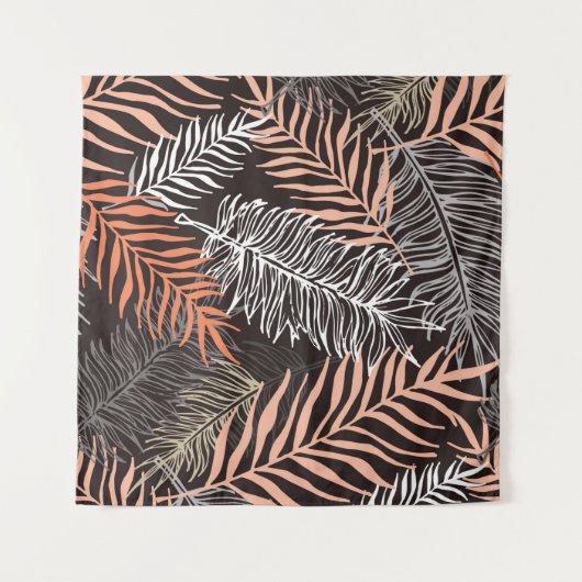Hand drawn doodle palm leaves pattern タペストリー (正面)