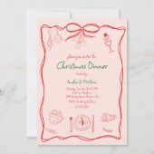 Hand Drawn Doodle Scribble Christmas Dinner 招待状 (正面)