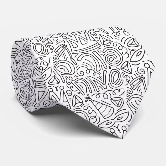 Hand Drawn Doodle Style Purim Neck Tie ネクタイ (ロール)
