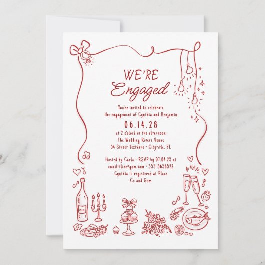 Hand Drawn Doodle Whimsical Engagement Party Photo 招待状 (正面)