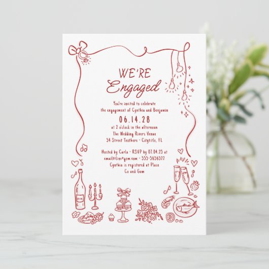 Hand Drawn Doodle Whimsical Engagement Party Photo 招待状 (スタンド正面)