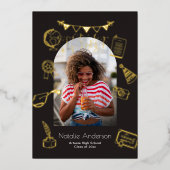 Hand Drawn Doodles Arch Photo Graduate Gold 箔招待状 (正面)