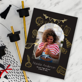 Hand Drawn Doodles Arch Photo Graduate Gold 箔招待状