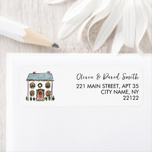 Hand-Drawn Doodles Festive Home Return Address ラベル (インサイチュ)