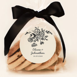 Hand Drawn Doodles Floral Wedding ラウンドシール