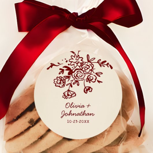 Hand Drawn Doodles Floral Wedding ラウンドシール