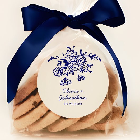 Hand Drawn Doodles Floral Wedding ラウンドシール