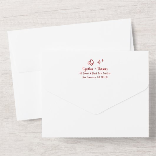 Hand Drawn Doodles Funky Quirky Modern Wedding オールインワン招待状 (裏面)