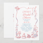 Hand Drawn Doodles Funky Whimsical Bridal Shower 招待状 (正面/裏面)