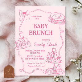 Hand Drawn Doodles Pink Baby Brunch Invitation 招待状