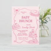 Hand Drawn Doodles Pink Baby Brunch Invitation 招待状 (スタンド正面)