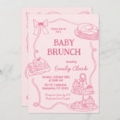 Hand Drawn Doodles Pink Baby Brunch Invitation 招待状 (正面/裏面)