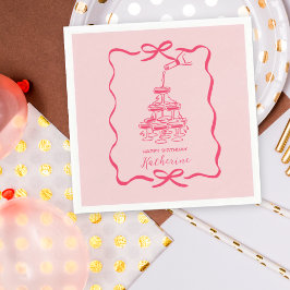 Hand Drawn Doodles Pink Champagne Tower Birthday  スタンダードカクテルナプキン