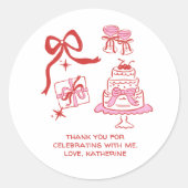 Hand Drawn Doodles Red Pink Birthday Thank You ラウンドシール (正面)