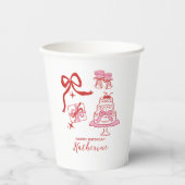 Hand Drawn Doodles Red Pink Cake Birthday Party 紙コップ (正面)