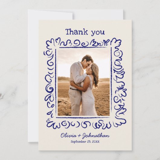 Hand Drawn Doodles Wedding サンキューカード (正面)