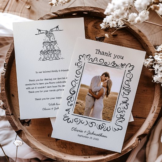 Hand Drawn Doodles Wedding サンキューカード