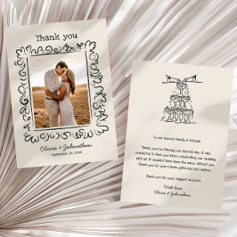 Hand Drawn Doodles Wedding サンキューカード