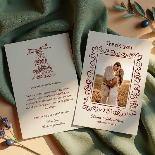 Hand Drawn Doodles Wedding サンキューカード