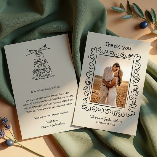 Hand Drawn Doodles Wedding サンキューカード