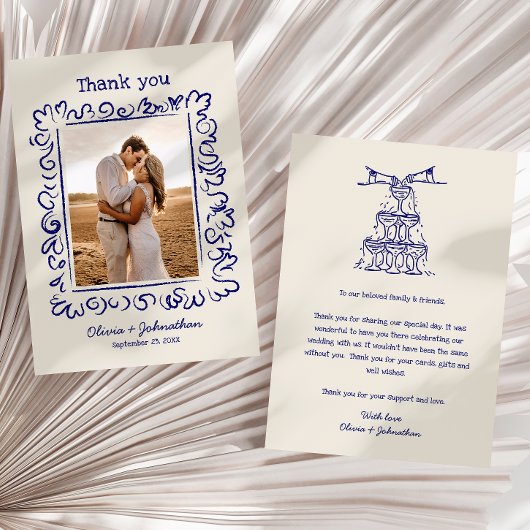 Hand Drawn Doodles Wedding サンキューカード